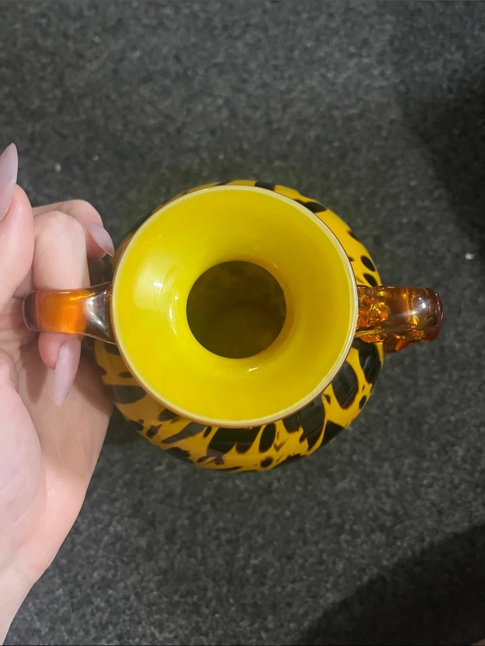Handblown Amber and Black Speckled Glass Vase